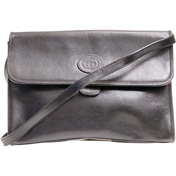 (L3) Gucci Crossbody Bag Shoulder Bag Black Leather - Picture 1 of 9